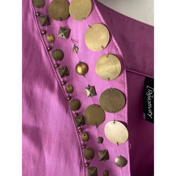 Relativity Purple Embellished Top SZ XL Cotton Blend Short Sleeve Ethnic Career - Picture 5 of 9